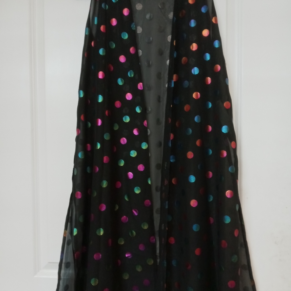 lularoe elegant joy cardigan new with tags black sheer chiffon rainbow polka dot